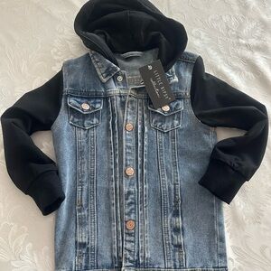 Little Bipsy Blue Denim Jacket with Black Sleeves